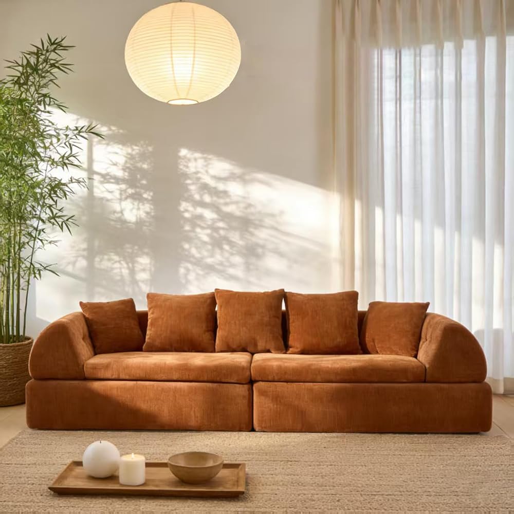 Cloud Modular Sectional Sofa - Boneless Couch with Ottoman & Deep Fluffy Seat, No Assembly Required for Living Room and Bedroom, (Orange, 104 inch, 3)