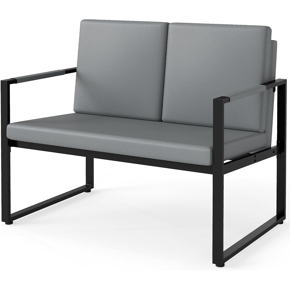 Modern Loveseat Sofa, 2-Seater Sofa with Solid Metal Frame & Removable Back Cushions, Spacious Seat & Supportive Armrests, Indoor Couch for Living Room, Bedroom, Office (Gray)