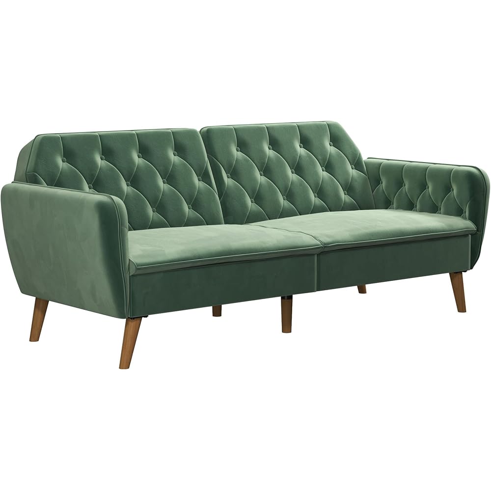 Tallulah Memory Foam Futon Couch Bed, Futon Sofa Bed - Light Green Velvet