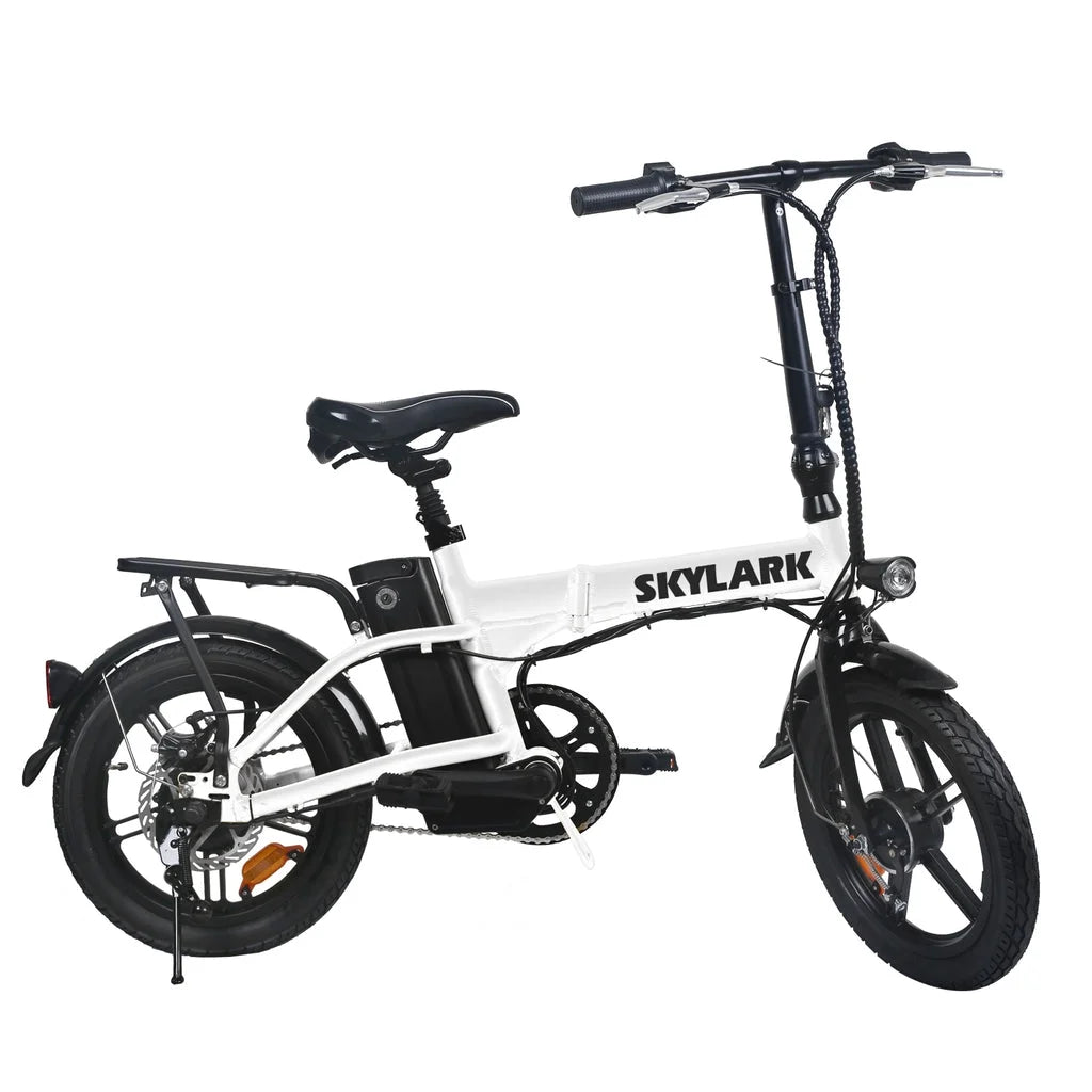 Nakto 16in SKYLARK White Folding City Electric Bicycle/Bike for Men & Women 350w Motor 36V 10Ah Long Lasting Lithium-Ion Battery