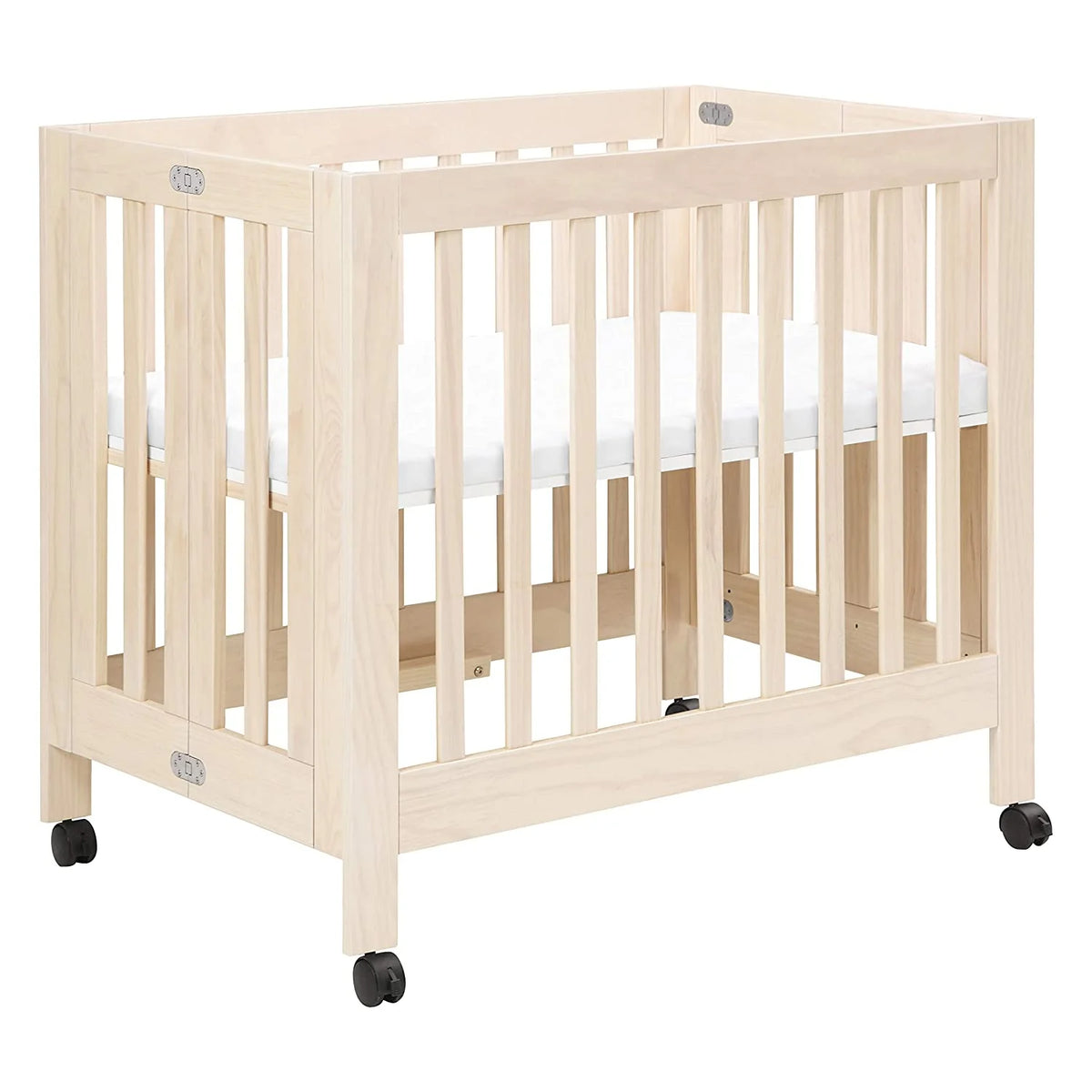 Babyletto Origami Mini Portable Crib Folding with Wheels in Honey, 2 Adjustable Mattress Positions, Greenguard Gold Certified