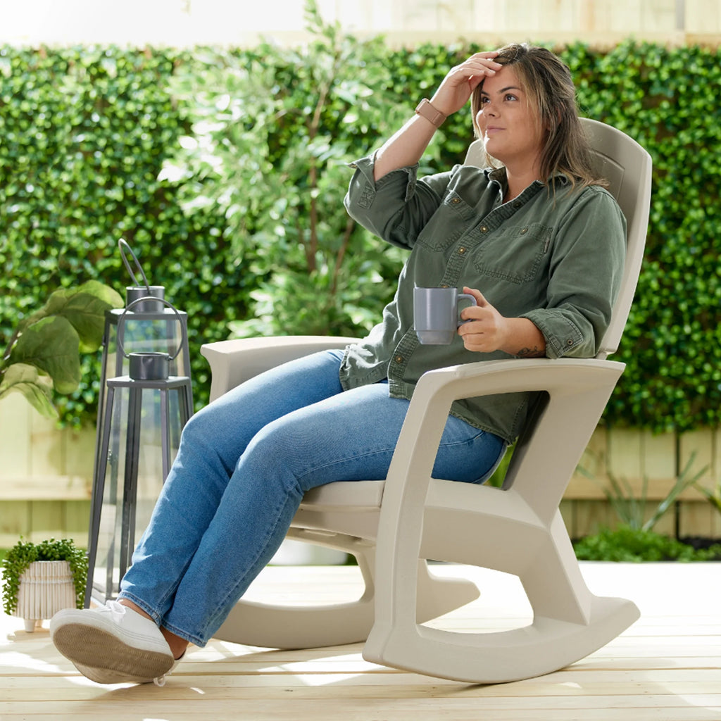 Semco Plastics Rockaway Heavy-Duty Outdoor Rocking Chair, Tan (4 Pack)