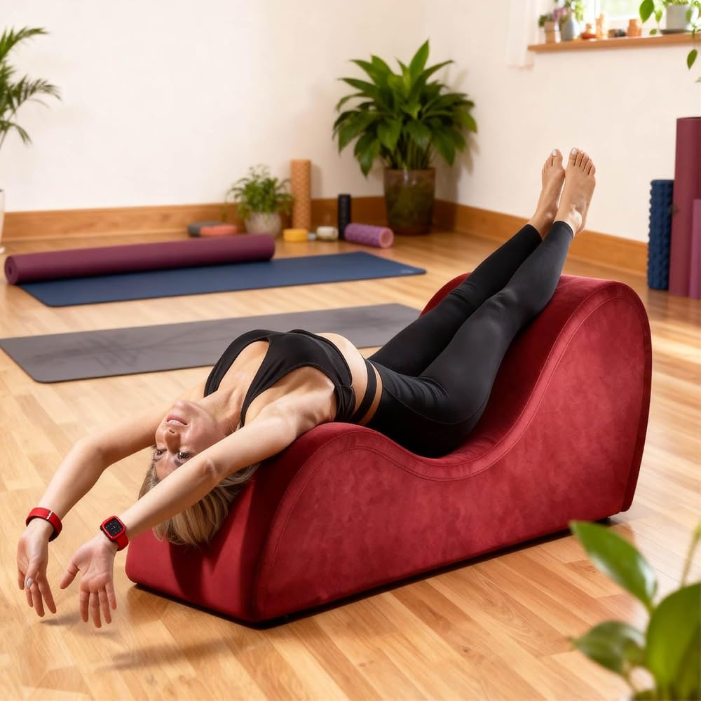 Red Ergonomic Chaise Lounge with Removable Washable Velvet Red Cover for Relaxation, Exercise, 500Lbs Support Sofa Couch for Indoor Living Room, Bedroom, 500Lbs Support