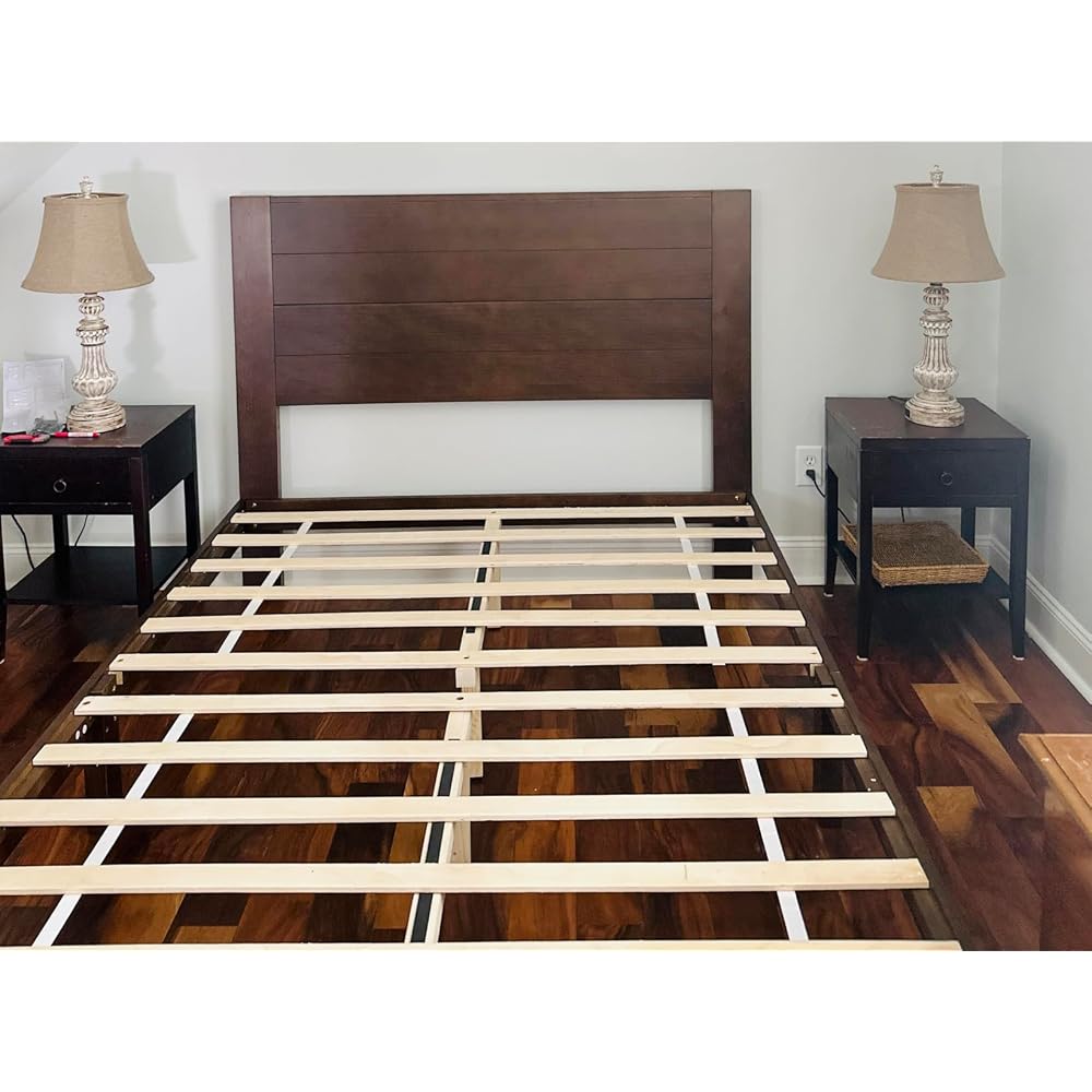 Full Size Solid Wood Platform Bed with Mid Century Style, Brown