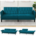 77" Velvet Futon Sofa Bed w/Adjustable Backrests & Armrests, Teal
