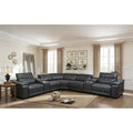 227“ Oversized L-Shaped Power Recliner Sectional Sofa 3Seat with Bluetooth Speakers LED Strip, Wireless Charging Storage Console Cup Holders Tech Leather for Living Room Home Theater, Dark Grey