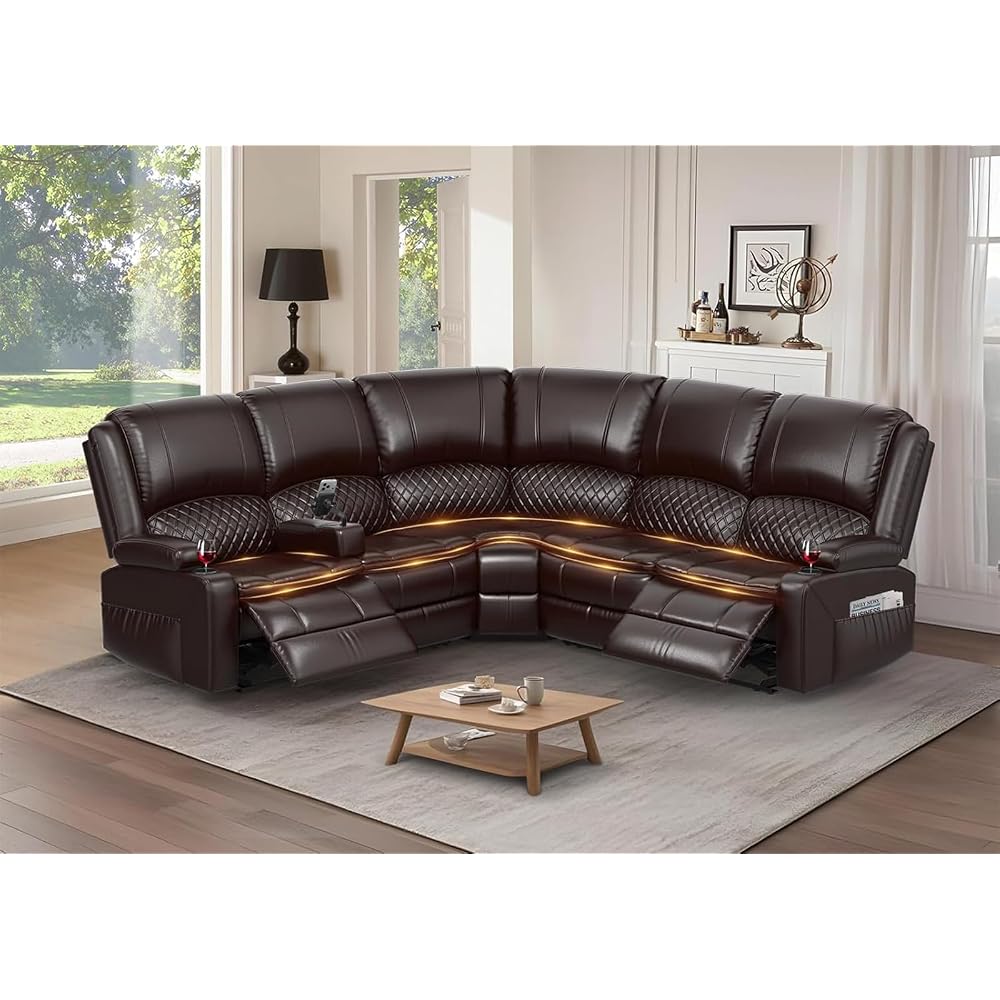Upgraded 5 Seater Reclining Sofa Set, Modern Living Room Couch (Pu,Brown)