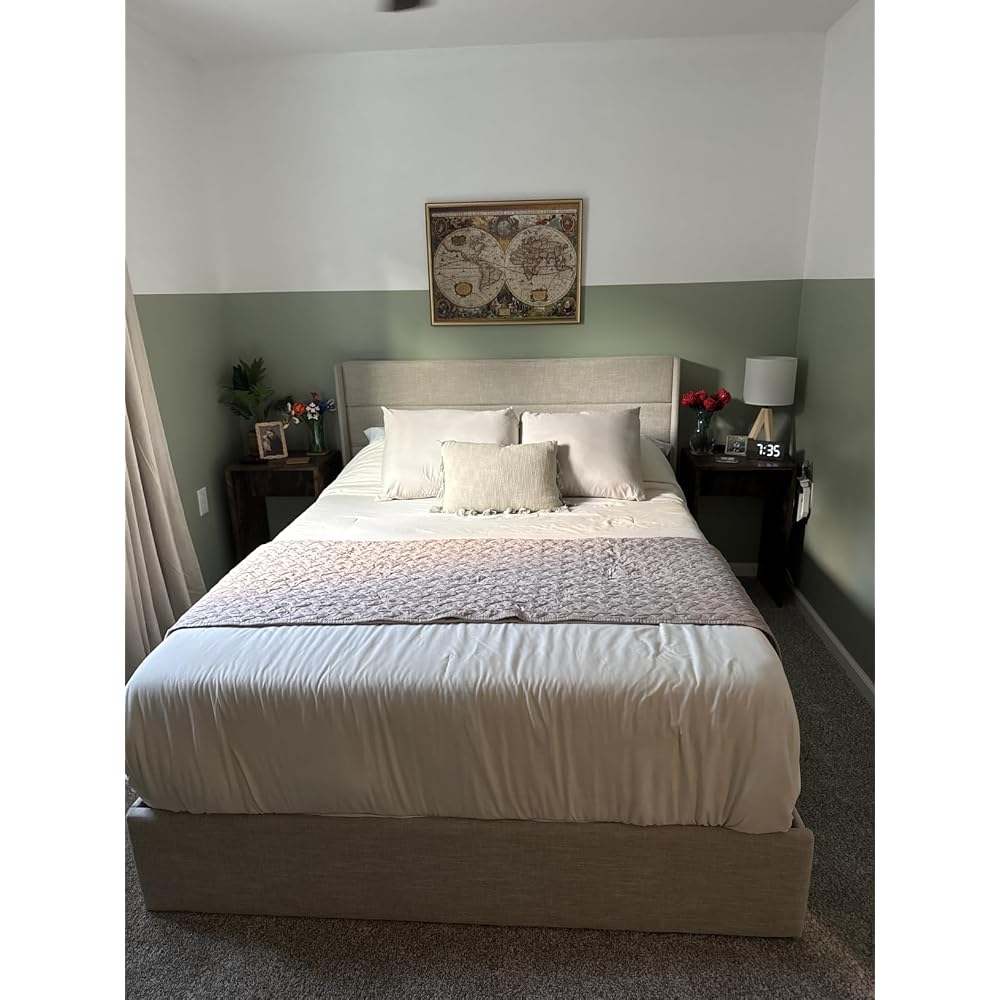 Queen Size Chenille Lift Up Hydraulic Storage Bed Frame Cream White