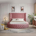 Elizabeth Velvet Round Storage Queen/King Bed (Pink, King)