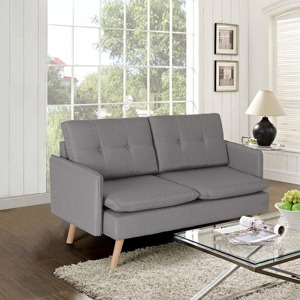 52" Small Loveseat Couch Sofa for Living Room Light Gray