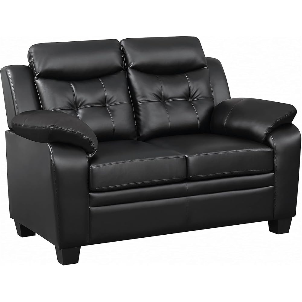 Coaster Home Furnishings - Finley - Leatherette - Upholstered Tufted Loveseat with Flared Armrest, and Tapered Legs - Living Room - Black - 506552