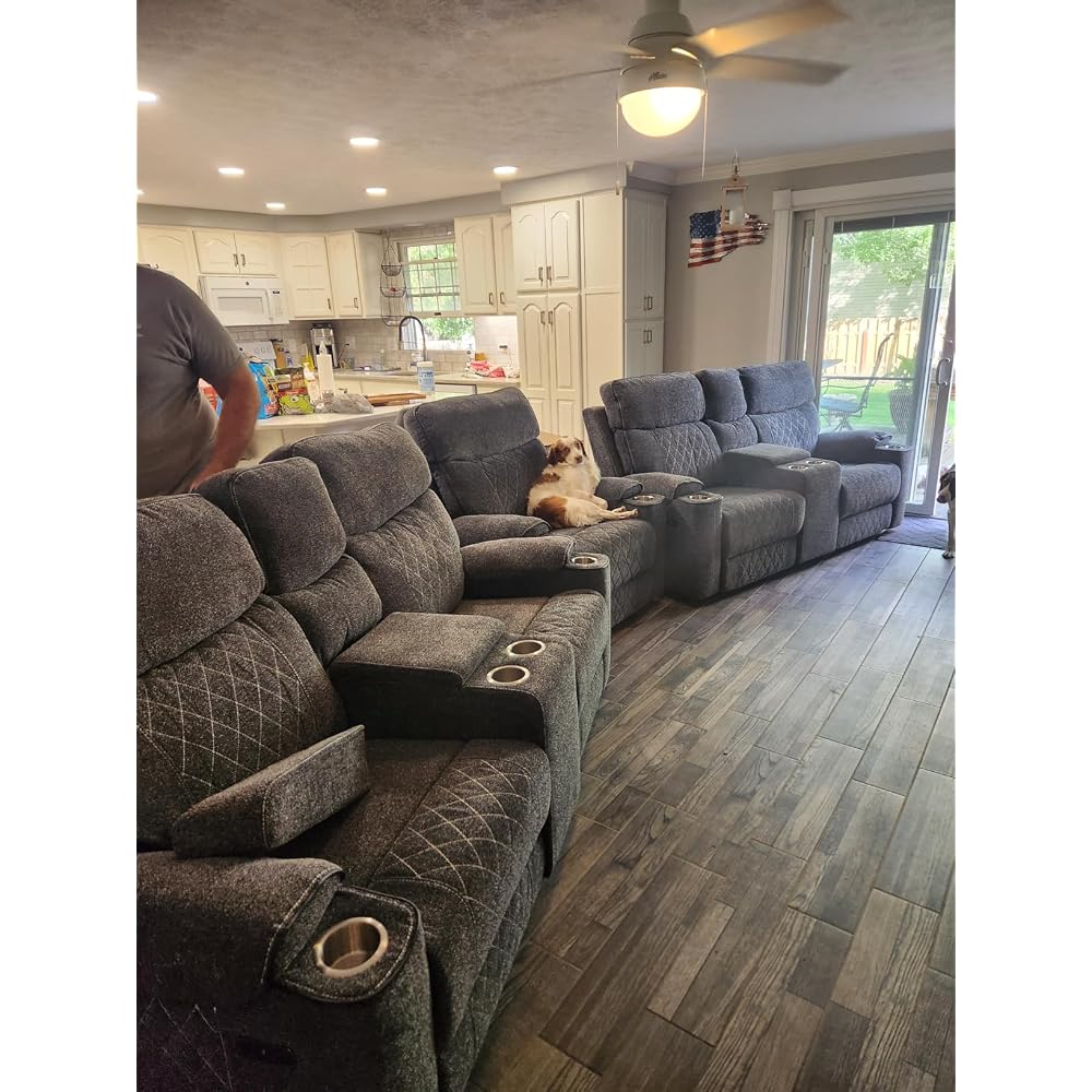 Power Recliner Chair, Electric Fabric Reclining Sofa with Cup Holders, USB Type-C Charging Ports, for Small Living Room, Bedroom and Meeting Room, Grey