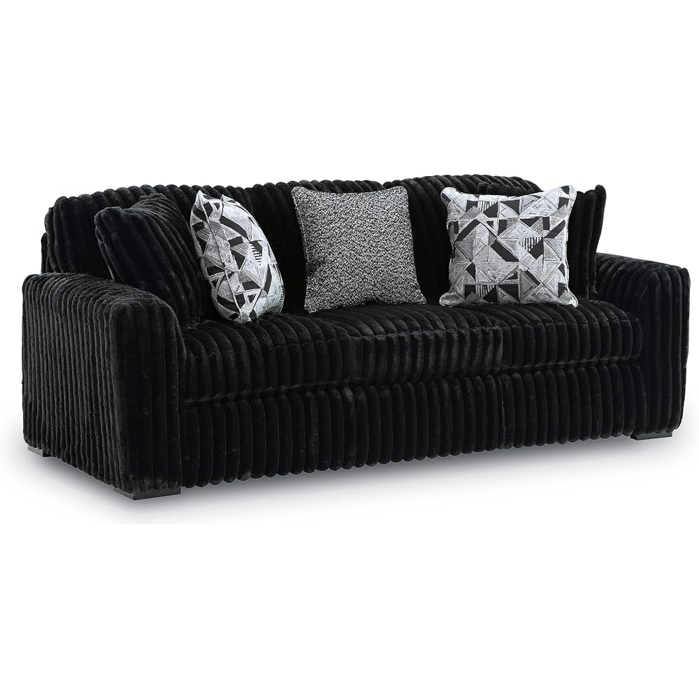 Jumbo Corduroy Living Room Sofa, Black Couch