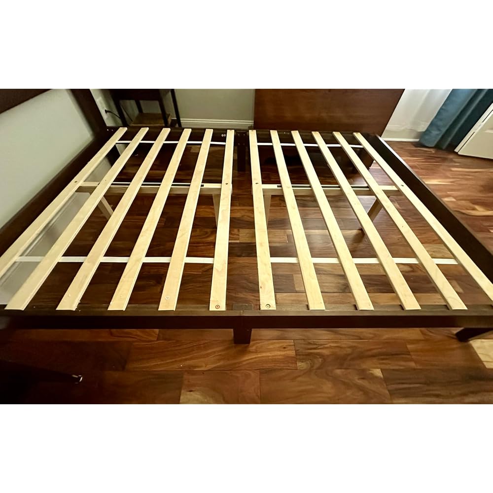 Full Size Solid Wood Platform Bed with Mid Century Style, Brown