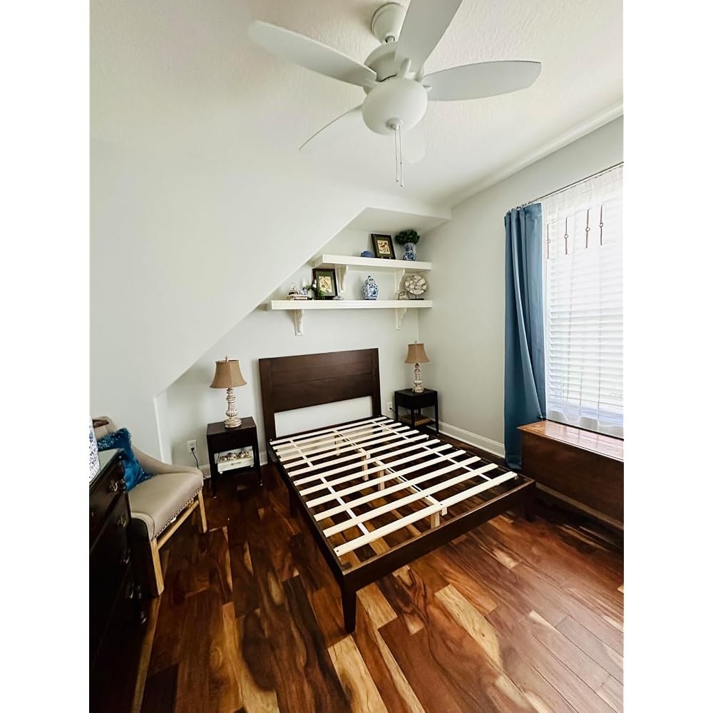 Full Size Solid Wood Platform Bed with Mid Century Style, Brown
