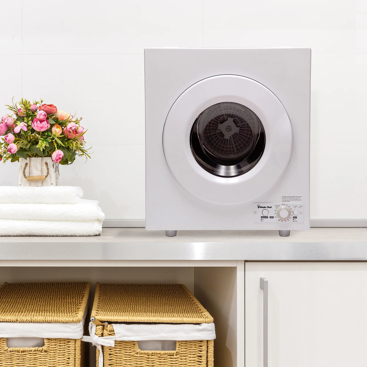 Magic Chef Brand 2.6 Cu. ft. Electric Dryer in White, 17.5 in D, 27.5 in H, 23.6 in L, 48.4 lbs.