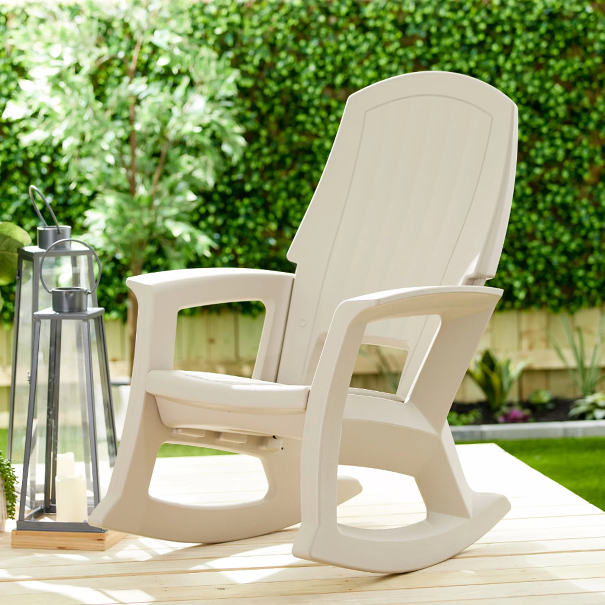 Semco Plastics Rockaway Heavy-Duty Outdoor Rocking Chair, Tan (4 Pack)