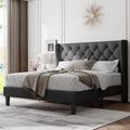 Queen Size Bed Frame with Diamond Tufted Wingback Headboard, Morden Upholstered Platform Bed, Sturdy Wooden Slats Support, Noise-Free, No Box Spring Needed, Easy Assembly, Dark Gray