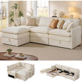 103" Modular Sectional Sofa with Storage, L Shaped Cloud Couch with Movable Ottomans & 4 Pillows, Chenille Deep Seat Sectional Couches for Living Room, Apartment (Beige)