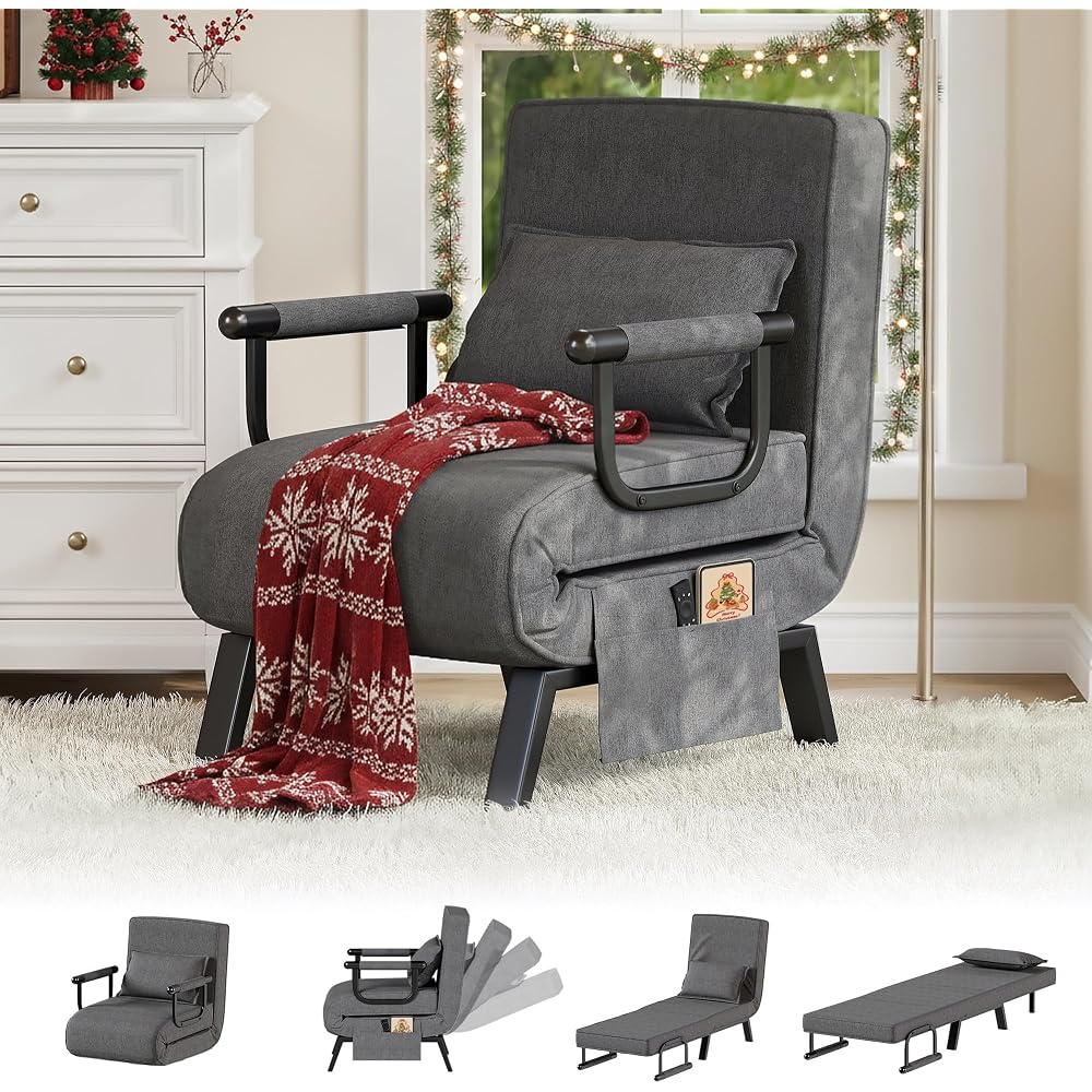 Sleep Chair, Folding Sleeper Chairs for Adults (Dark Grey)