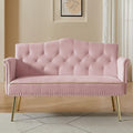 Velvet Loveseat Sofa,Small 2 Seater Couch with Nailhead Trim and Side Pockets for Living Room Apartment (Pink)