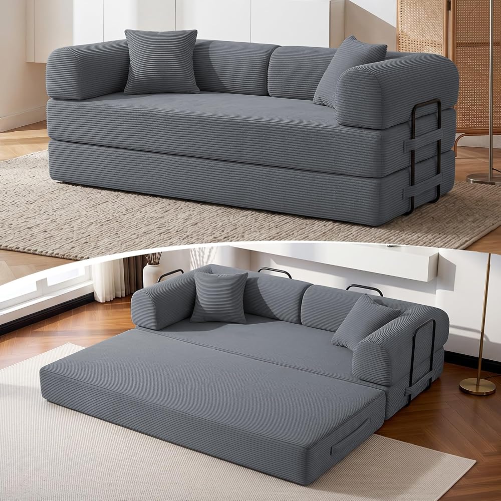 79" Convertible Futon Sofa Bed,5-in-1 Boneless Couch for Small Spaces