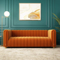 Tufted Couch Chesterfield Velvet Sofa Upholstered 81" W 3-Seater Comfy Sofa for Living Room, Bedroom, Office, Apartment (Orange)