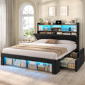Queen Bed Frame with 4 Storage Drawers & Headboard, Corduroy Black