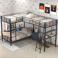 L-Shaped Twin Over Twin Bunk Bed with Twin Size Loft Bed with Desk and Shelf,Brown