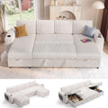 Modular Sectional Sleeper Sofa with Pull Out Bed, 108”U Shaped, Ivory