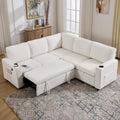 L Shaped Sofa Bed, Sectional Couch with Pull Out Bed, Beige