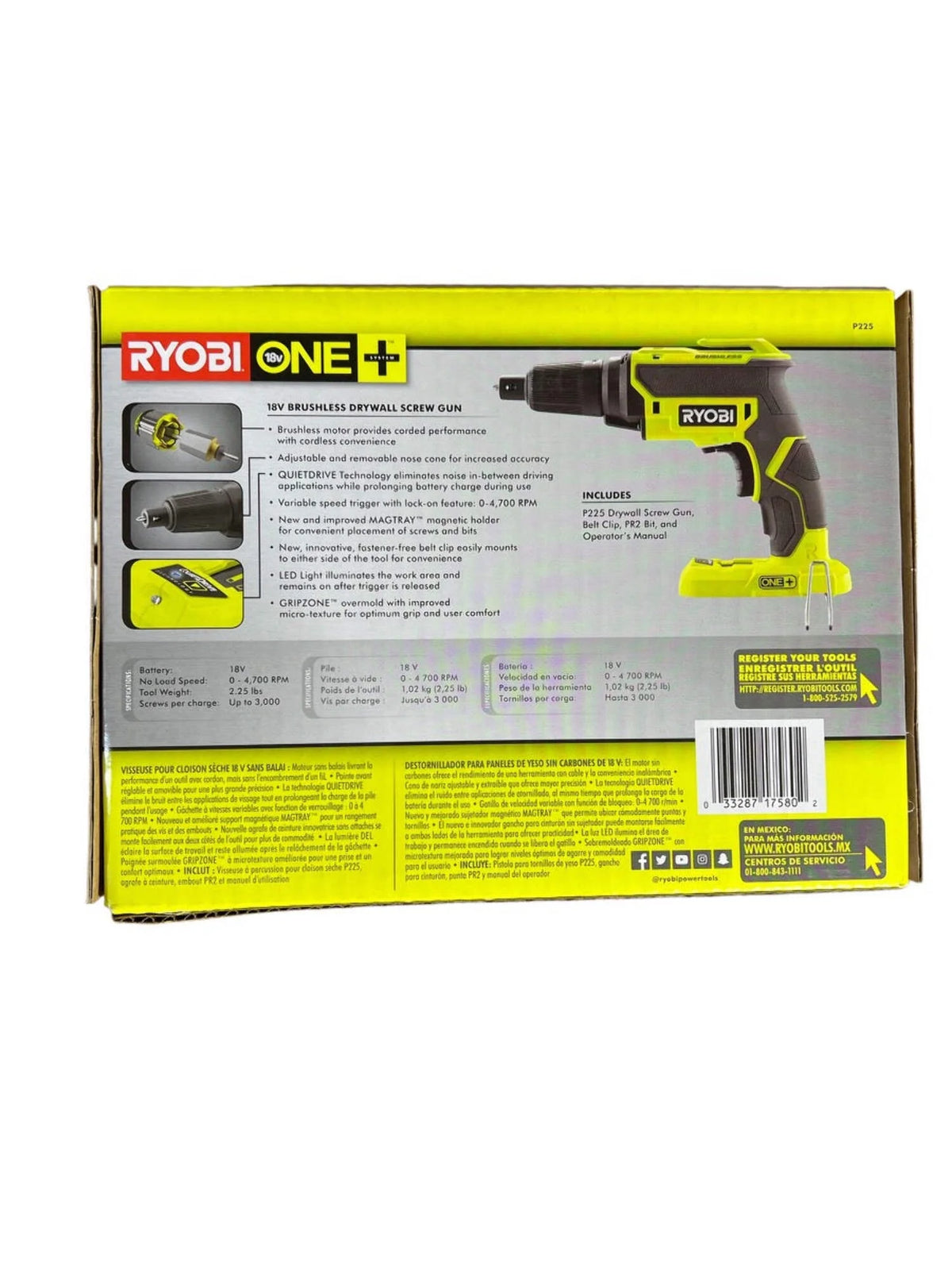 Ryobi 18-Volt ONE+ Brushless Drywall Screw Gun (Tool Only)