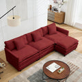 Modular Sectional Sofa,108.27'' Modern Sofa Sleeper Couch with 3 Seat & 1 Ottoman & 3 Pillows Sofa Set, Comfy Cloud Couches with Movable Ottoman for Living Room,Chenille (Wine red, L Shaped)