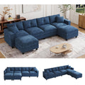 137",U Shaped Couch,Modern Modular Sectional Sofa, 4-Seater Comfy Cloud Couch with Two Movable Ottoman & Throw Pillows for Living Room, Bedroom and Apartment, Dark Blue