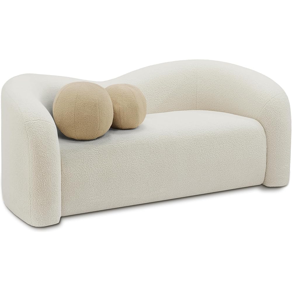 186Cream-L Kali Collection Modern | Contemporary Loveseat with Soft Cream Faux Shearling Teddy Fabric, Curved Back, 62" W x 33" D x 27" H, Cream
