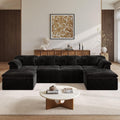 142" Modular Cloud Sectional Couch with Ottoman, Modern Upholstered Compressed Sofa with Deep Seat, Comfy U-Shape Corduroy Couches for Living Room, No Assembly Required, Black