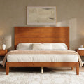 Full Size Solid Wood Platform Bed with Mid Century Style, Brown