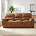 81" Faux Leather Sofa, Mid-Century Modern 3 Seater Couch, Light Brown