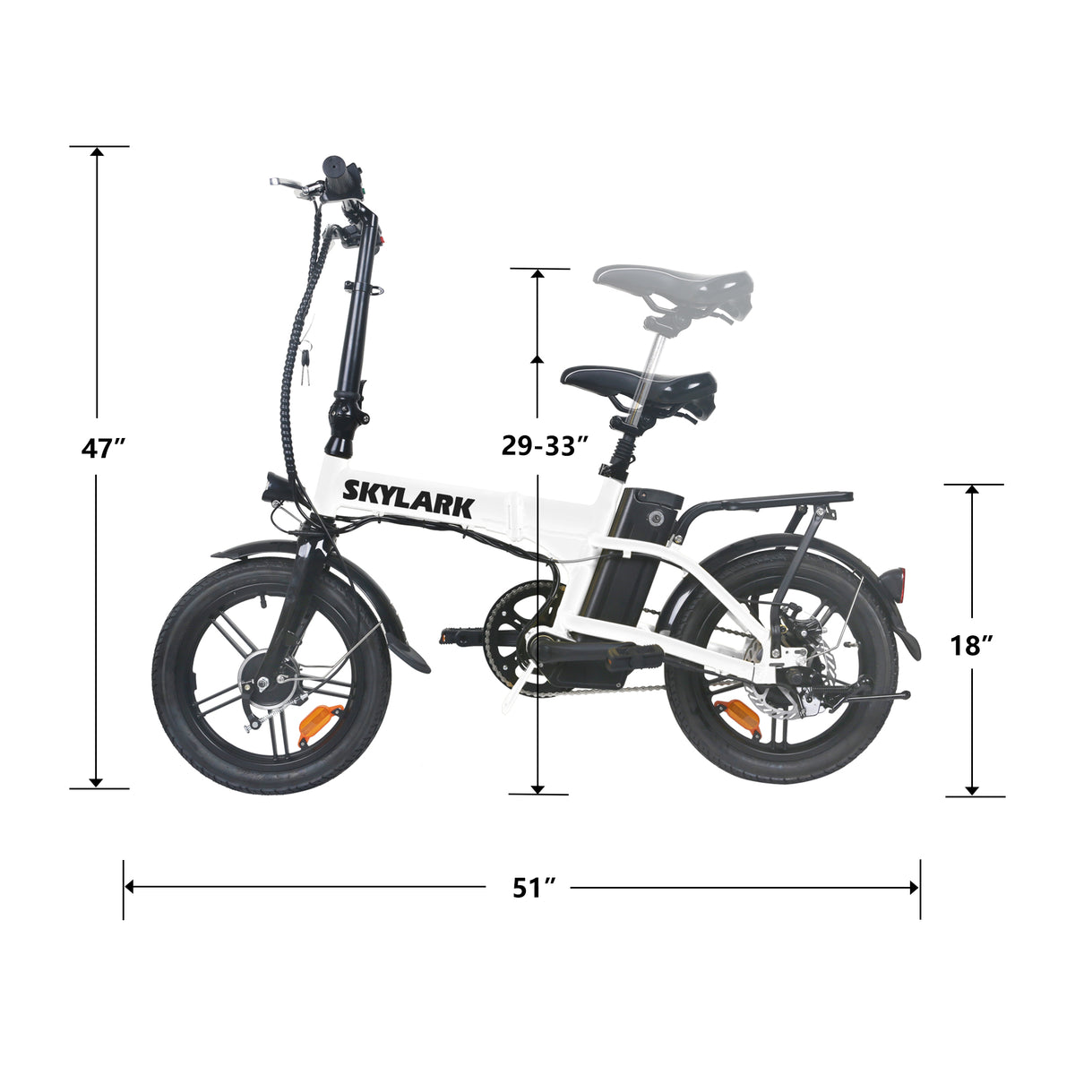 Nakto 16in SKYLARK White Folding City Electric Bicycle/Bike for Men & Women 350w Motor 36V 10Ah Long Lasting Lithium-Ion Battery