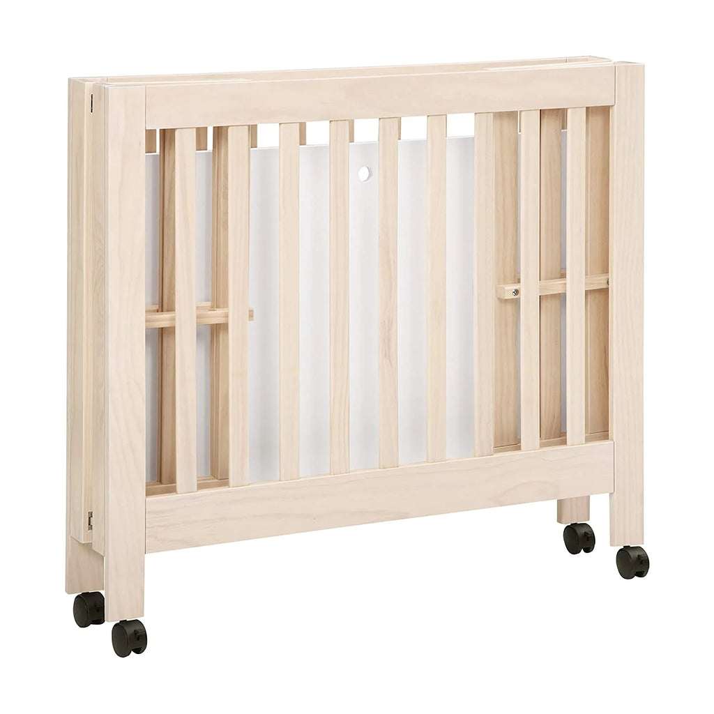 Babyletto Origami Mini Portable Crib Folding with Wheels in Honey, 2 Adjustable Mattress Positions, Greenguard Gold Certified