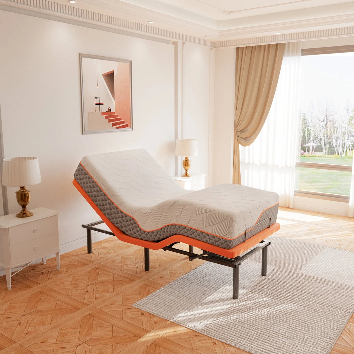 ESHINE Adjustable Bed Frame Twin XL + Memory Foam Hybrid 12 inch Mattress, with Mattress, Wireless Remote&Bluetooth App Control, 5 Minutes Installation, Head and Foot Incline