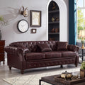 85.8" Chesterfield Sofa, Retro Style Upholstered with Storage Faux Leather PU Couch with Rolled Arm, Nailhead for Living Room Bedroom Office Apartment, Burgundy
