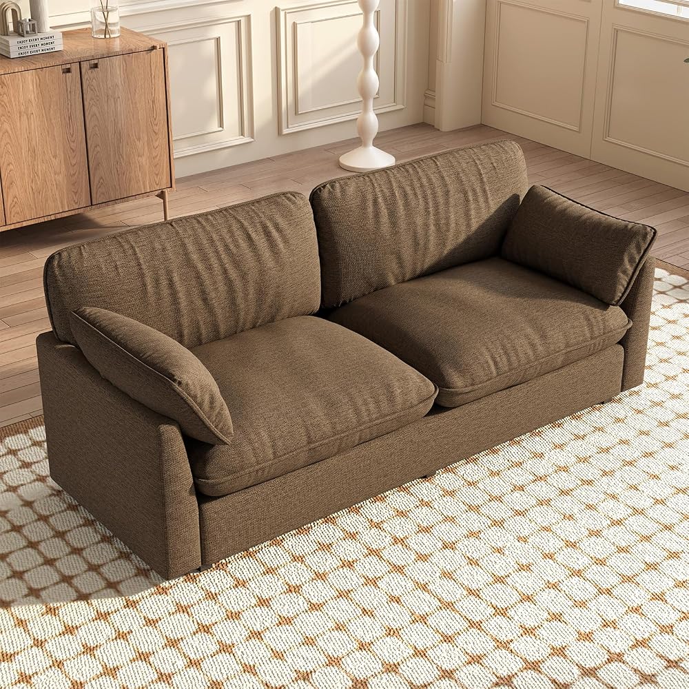 Oversized Couch Loveseat Sofa with 2 Pillows, Modern 2 Seat Cloud Sofas with Extra Wide and Deep Cushions, 2 Seater Sofa Couch for Living Room, Office, Brown, 82.67" L