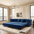 89" W 3-in-1 Convertible Sleeper Sofa Bed, King Size Pull-Out Sofa with Chaise Lounge, Velvet Tufted 3-Seater Sofa and Movable Ottoman for Living Room (Blue)