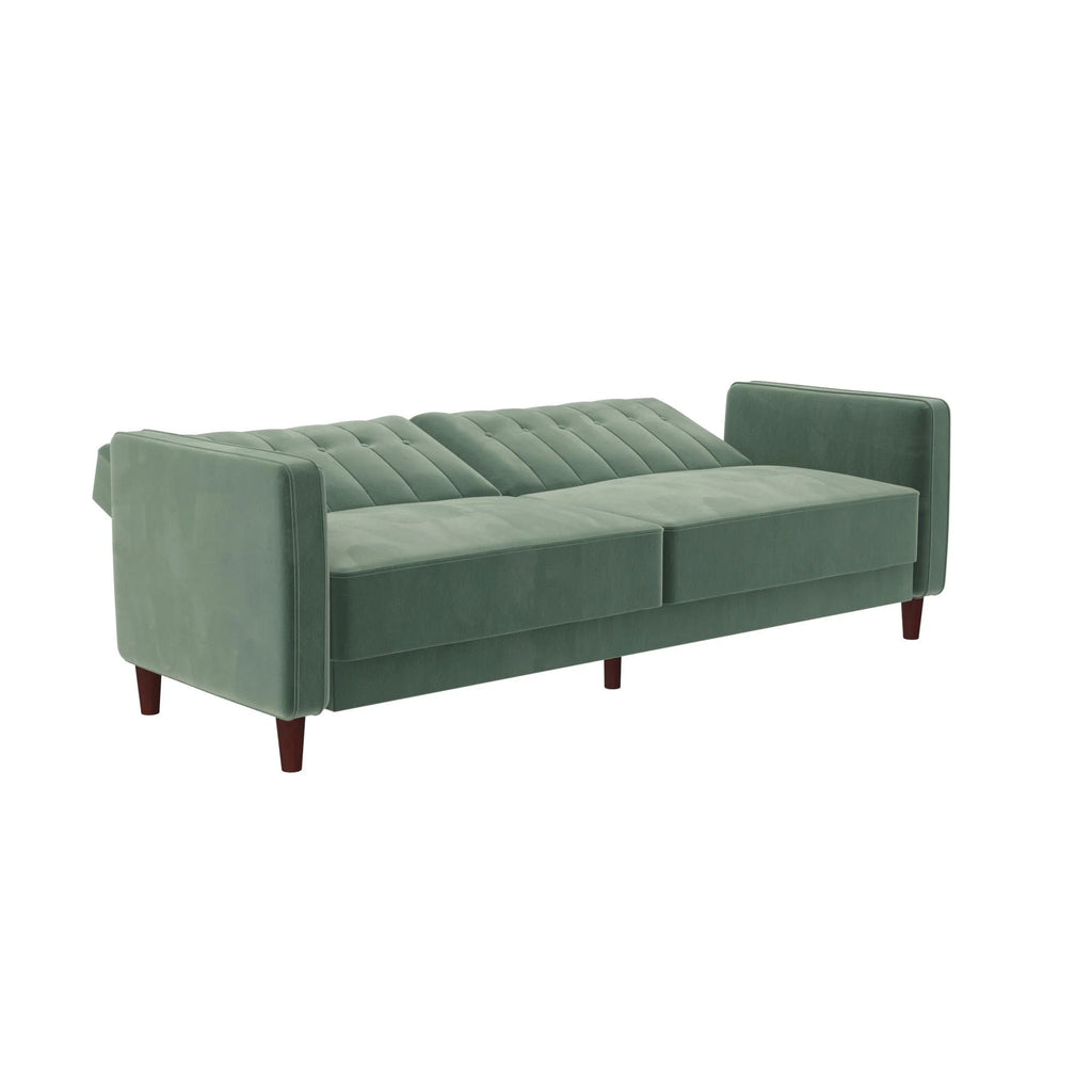 DHP Pin Tufted Transitional Futon, Light Green Velvet