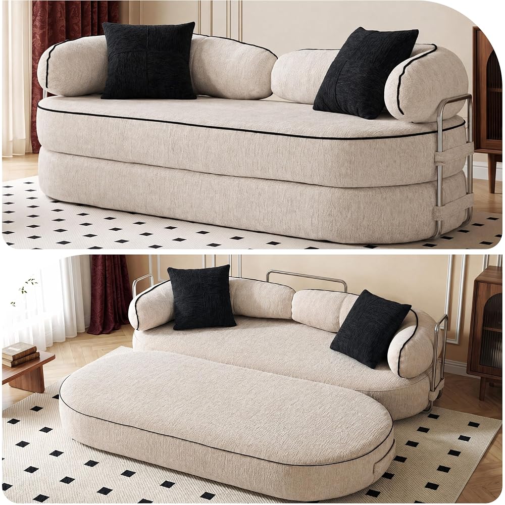 4-in-1 Convertible Sofa, 80'' Folding Boneless Couch