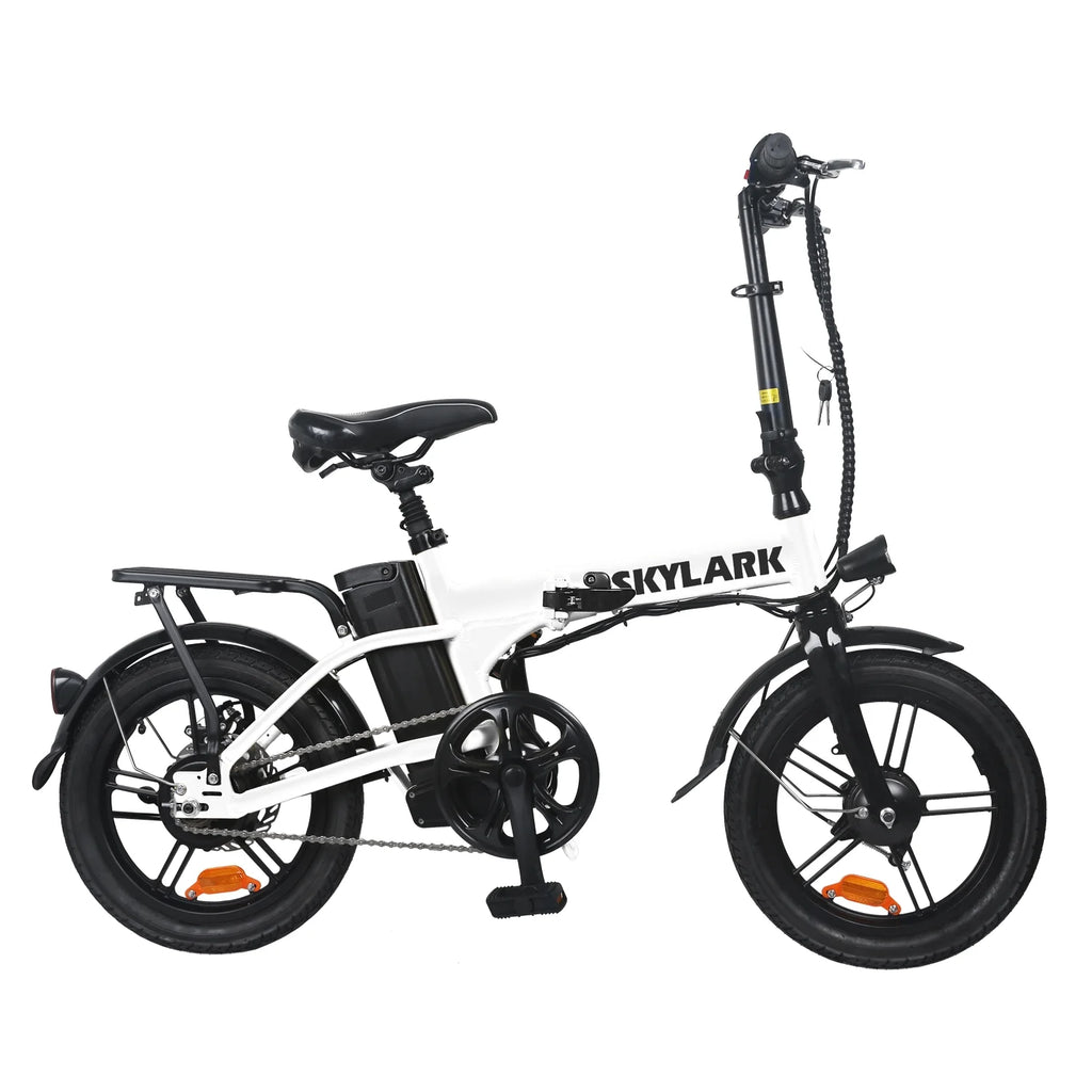 Nakto 16in SKYLARK White Folding City Electric Bicycle/Bike for Men & Women 350w Motor 36V 10Ah Long Lasting Lithium-Ion Battery