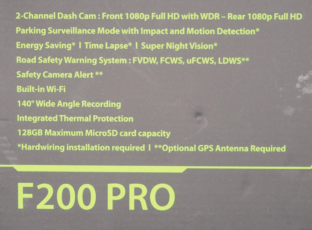 THINKWARE F200 PRO Front and Rear Dash cam with GPS Accessory TW-F200PROD32CH Black