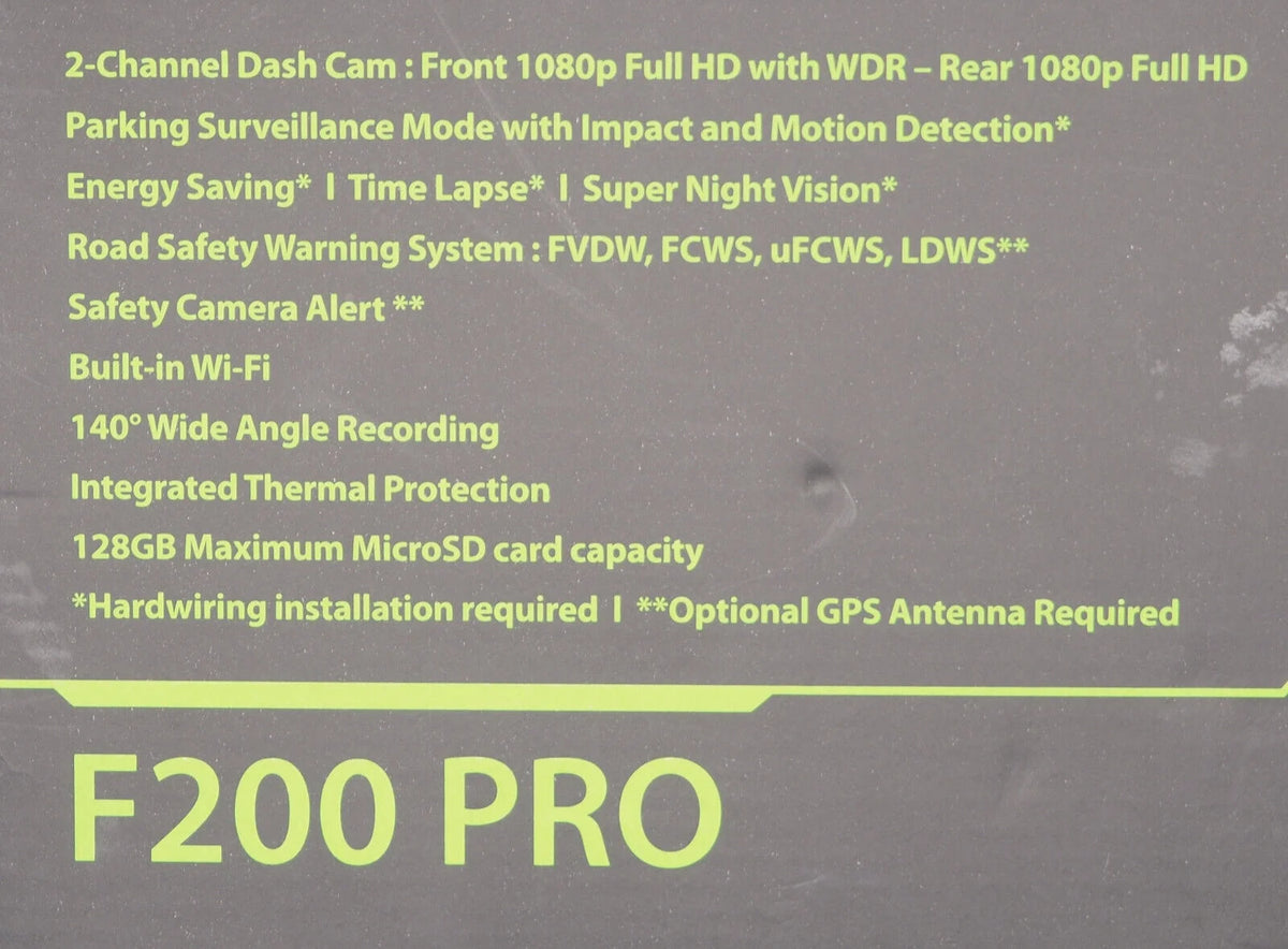 THINKWARE F200 PRO Front and Rear Dash cam with GPS Accessory TW-F200PROD32CH Black