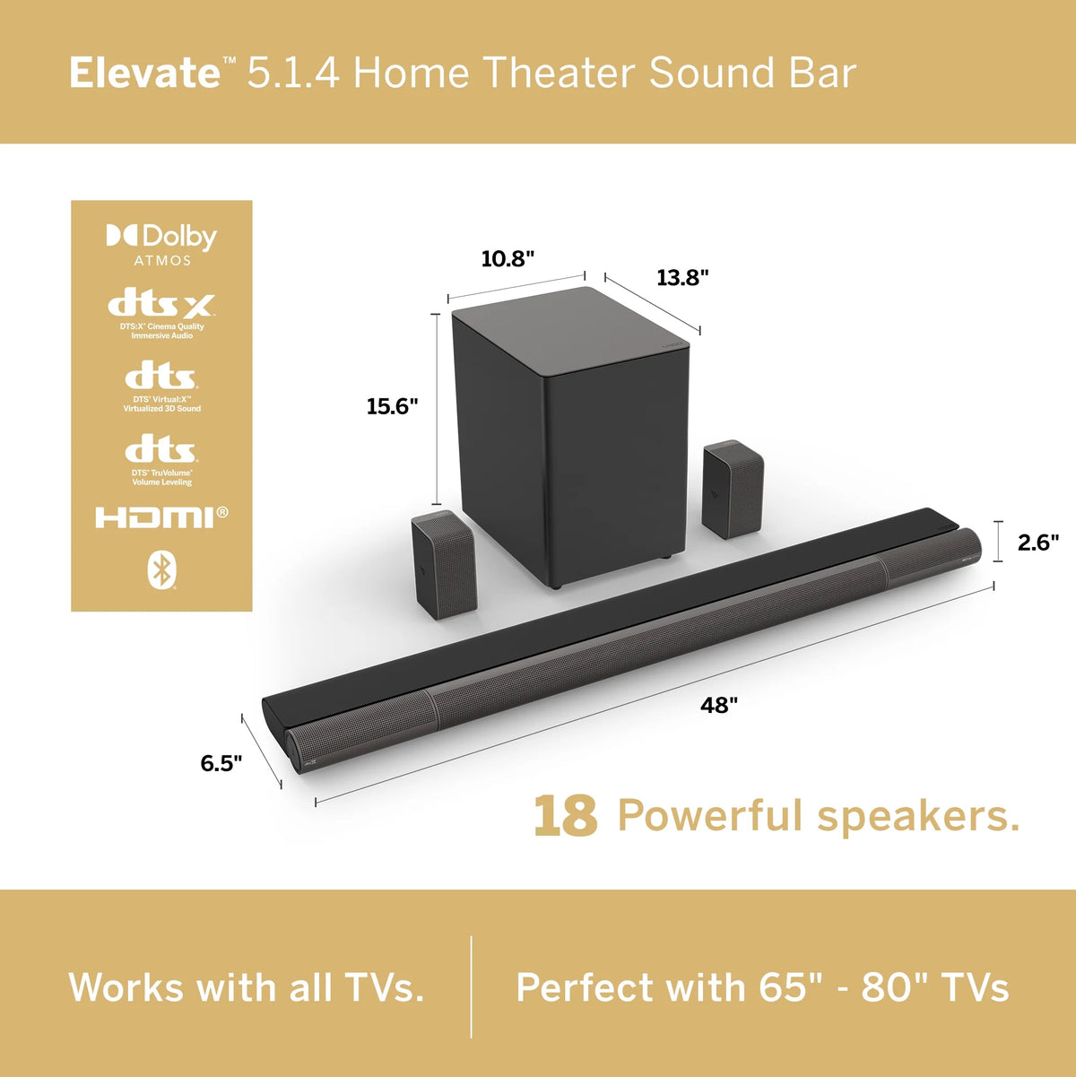 VIZIO Elevate 5.1.4 Home Theater Sound Bar with Dolby Atmos and DTS:X - P514a-H6